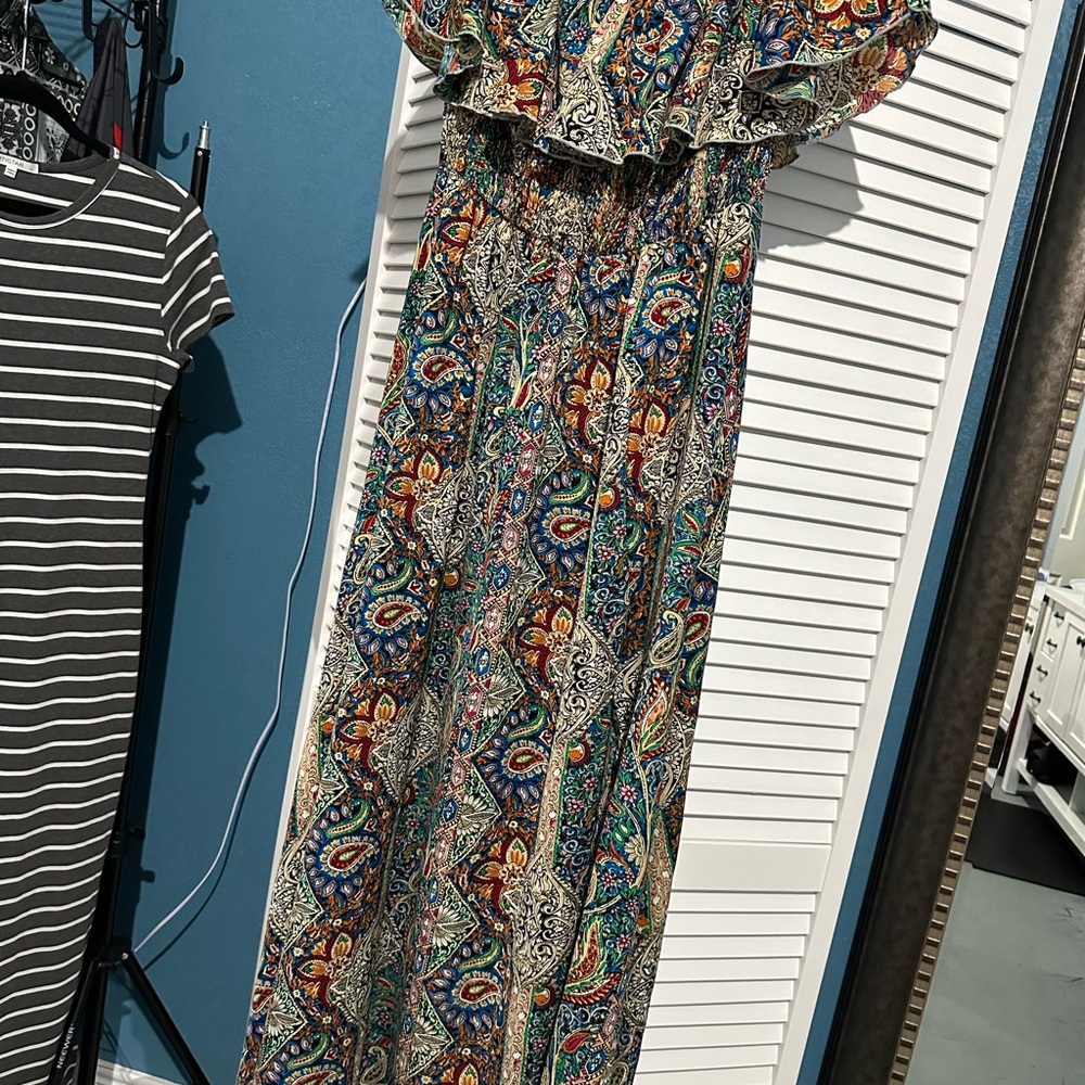 SHEIN Multicolor Paisley Off-Shoulder Maxi Dress